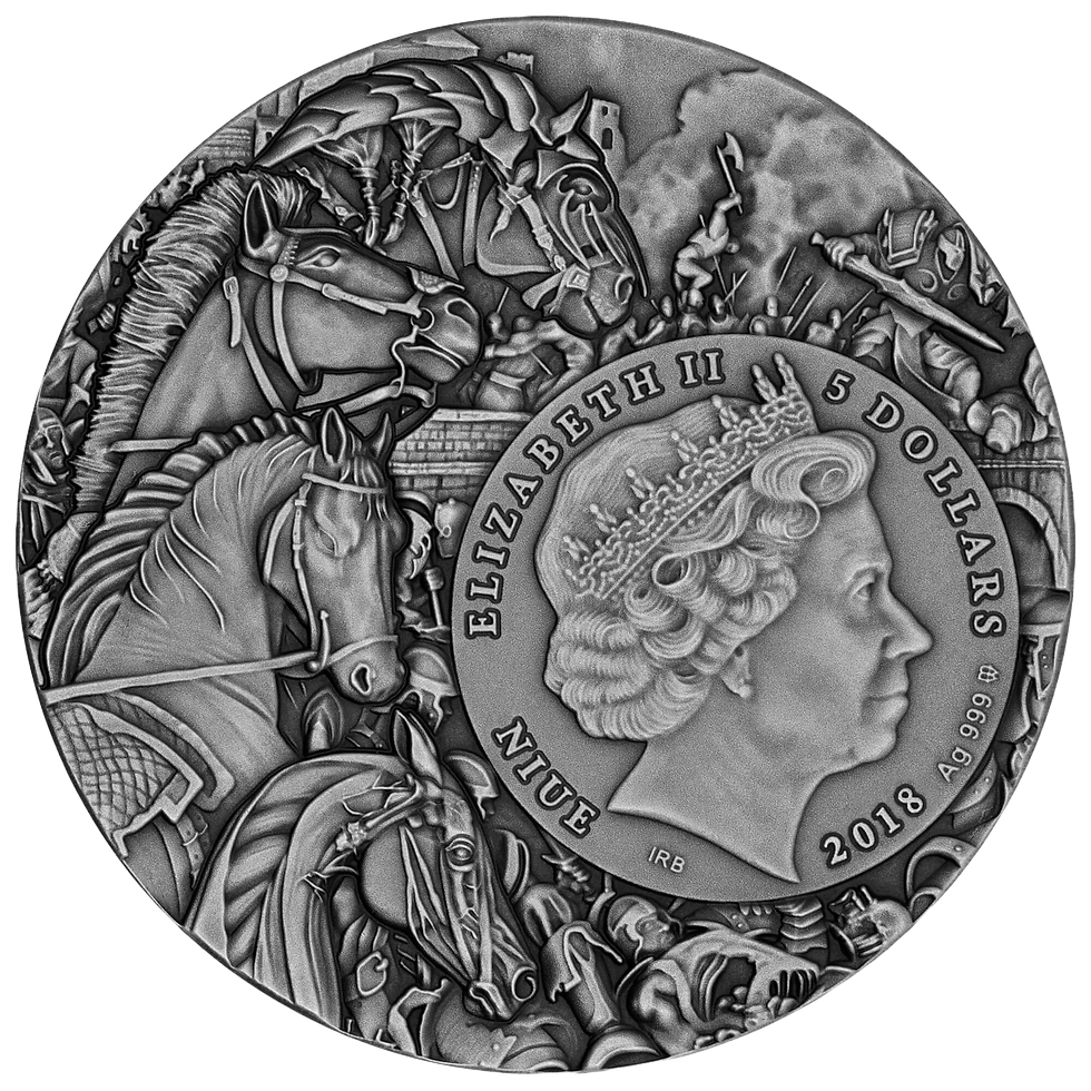 Miniatura: WHITE HORSE Four Horsemen Of The Apocalypse 2 Oz Silver Coin 5$ Niue 2018
