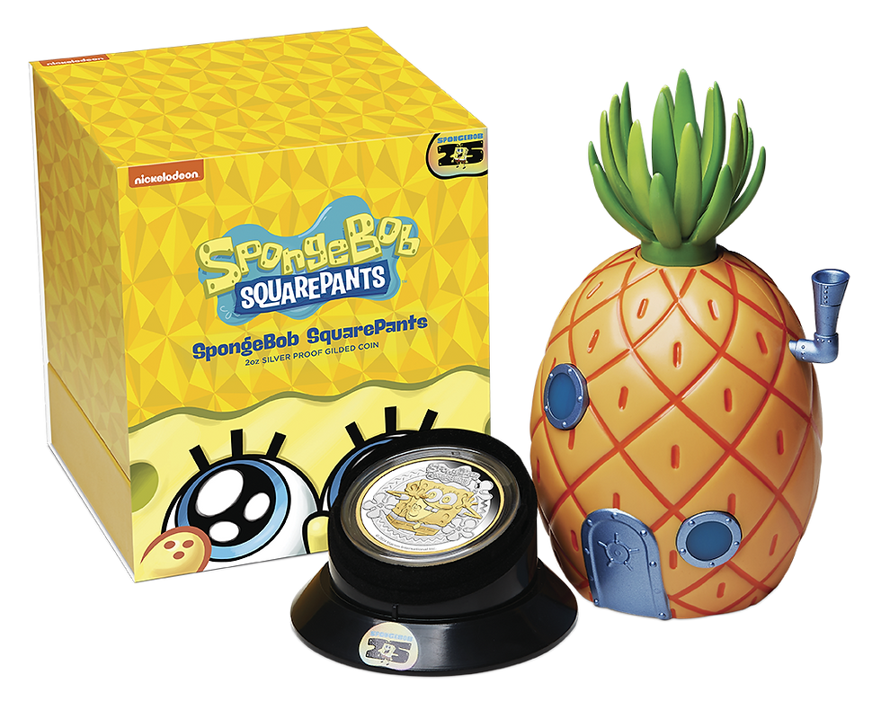 Miniature : SPONGEBOB SquarePants Gilded 2 Oz Silver Coin 2$ Tuvalu 2024