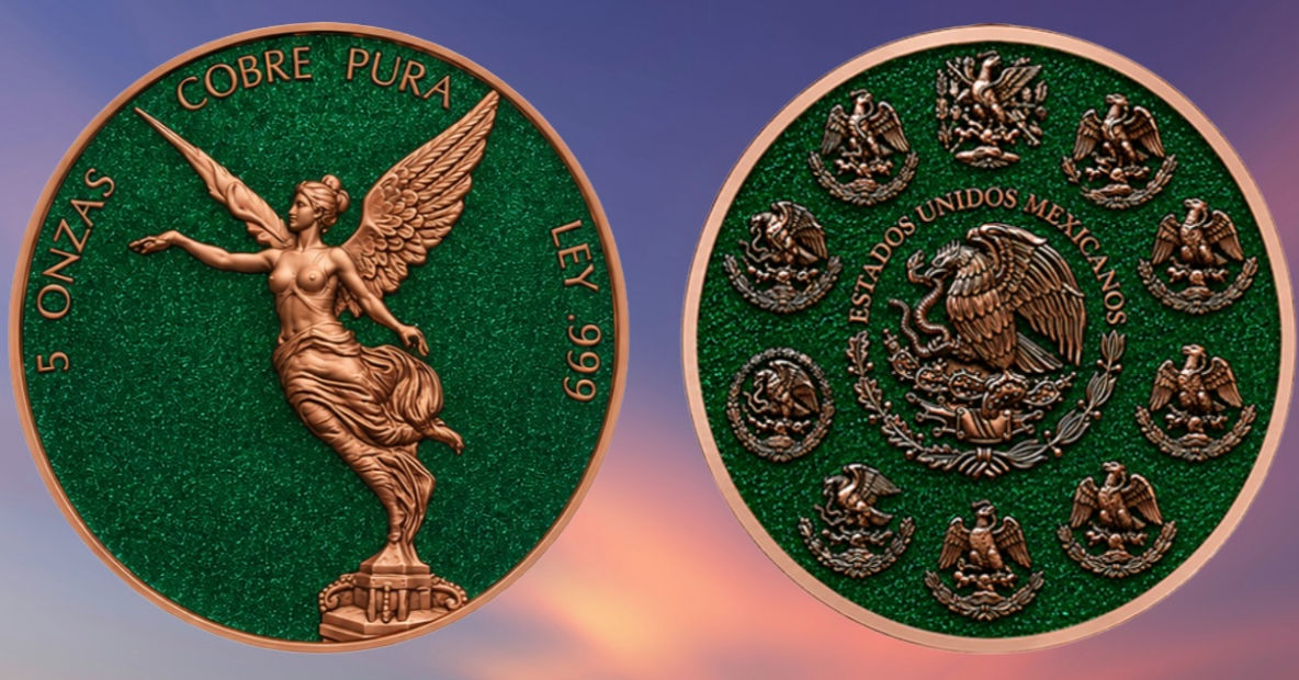 Libertad Green Diamond Dust Colorized 5 oz .999 Copper Medal