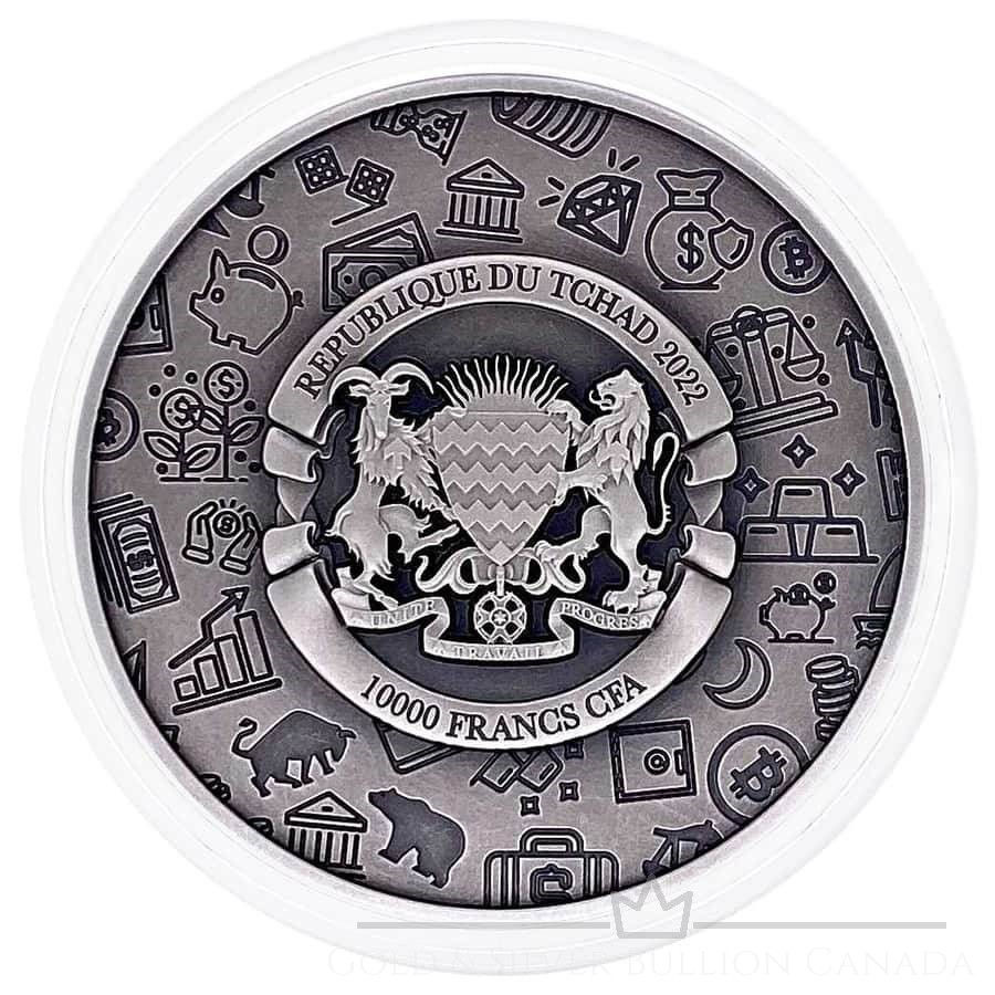 Miniatura: INFLATION PROTECTION 2022 2 OZ Pure Silver Antiqued Coin – CHAD