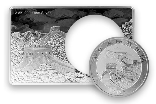 Miniatura: 2025 CHINESE BULLION DRAGON COIN IN BAR 2 + 1oz .999 Silver Coin 2025