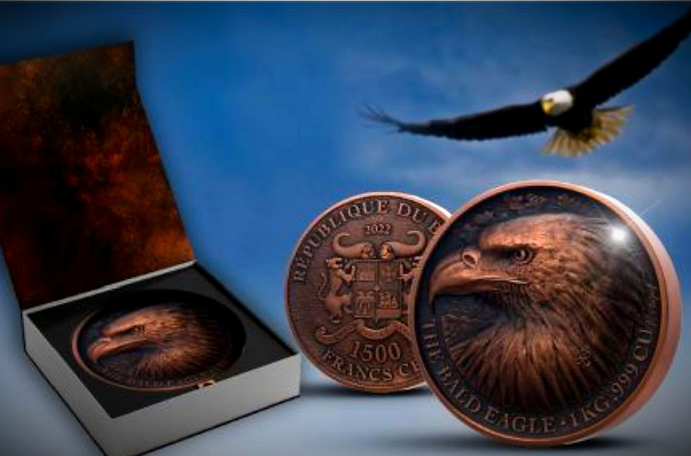 Miniatura: BALD EAGLE Cuivre Signature Edition 1 Kg Kilo Copper Coin 1500 Francs Benin 2022