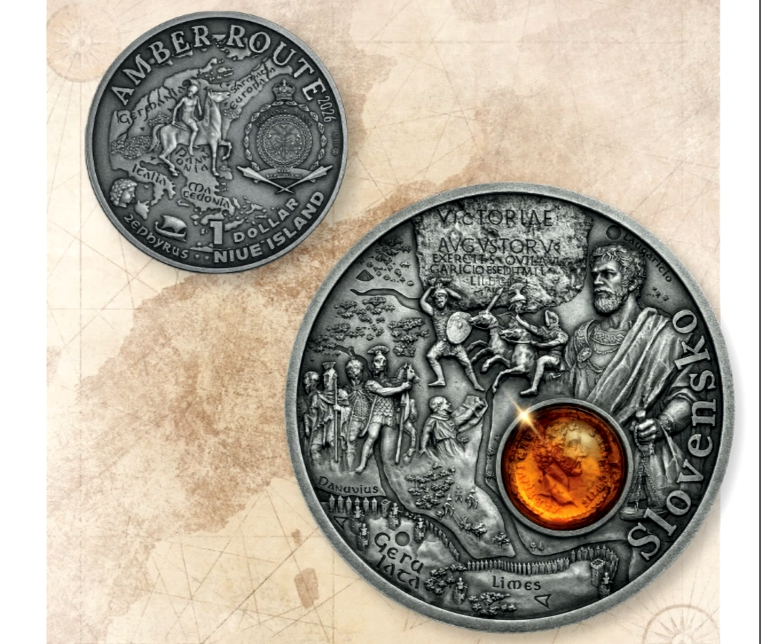 Slovensko (SLOVAKIA): Amber Route Silver Coin 1$ Niue 2026