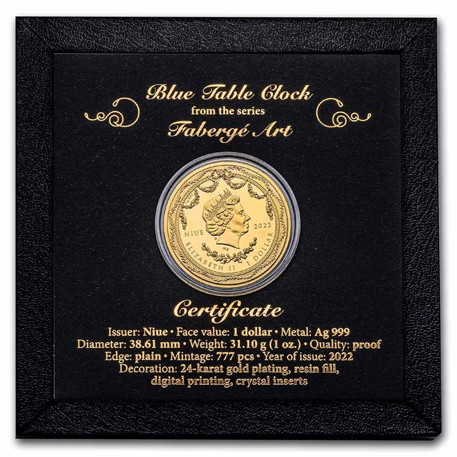 Thumbnail: 2022 Niue 1 oz Silver Proof Faberge Art Blue Table Clock