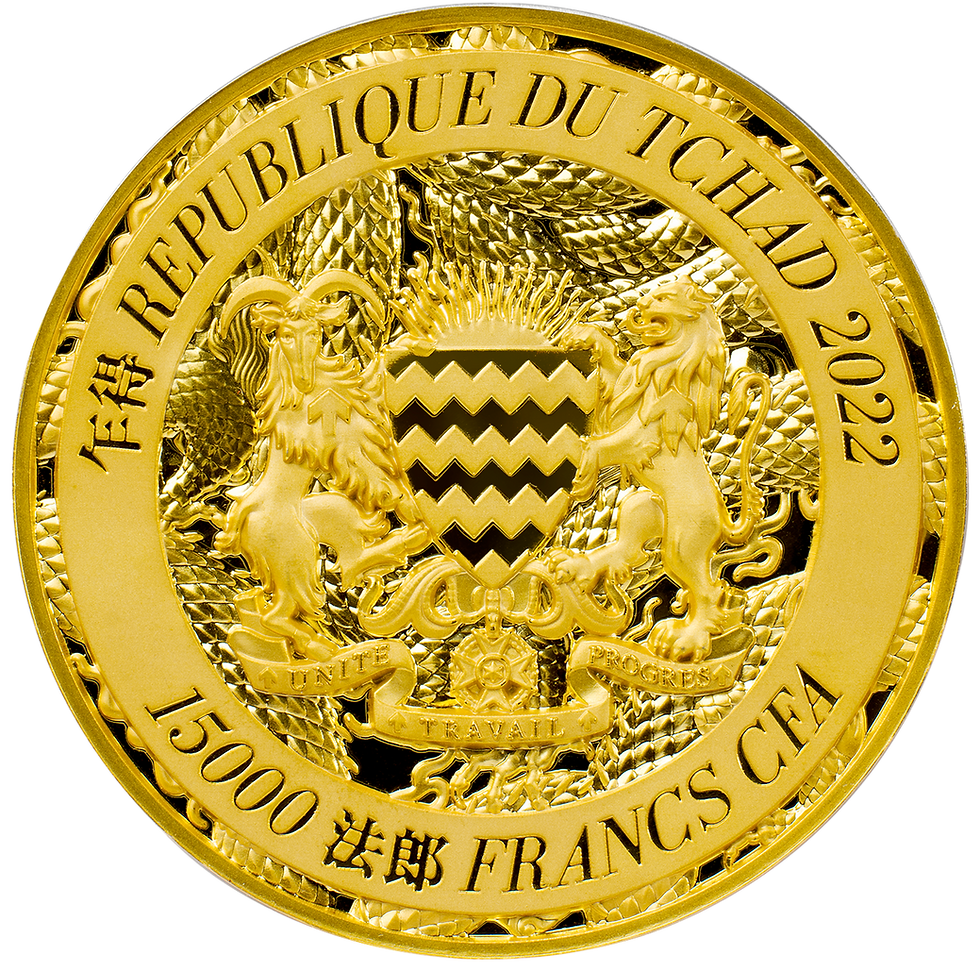 Miniaturbild: Triple Dragons 3 oz 999 Pure Silver Coin – Republic of Chad 2022 – 15000 Francs