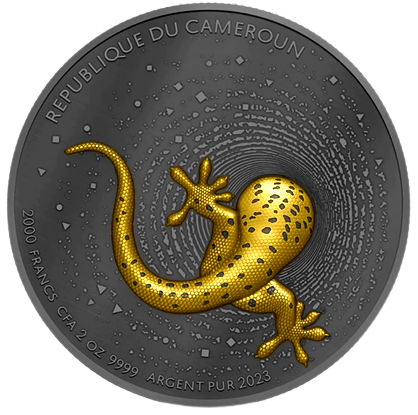 Miniature : GECKO Numiversum 2 oz Dark Glided 999.9 Silver Ultra-High Relief Cameroon 2023