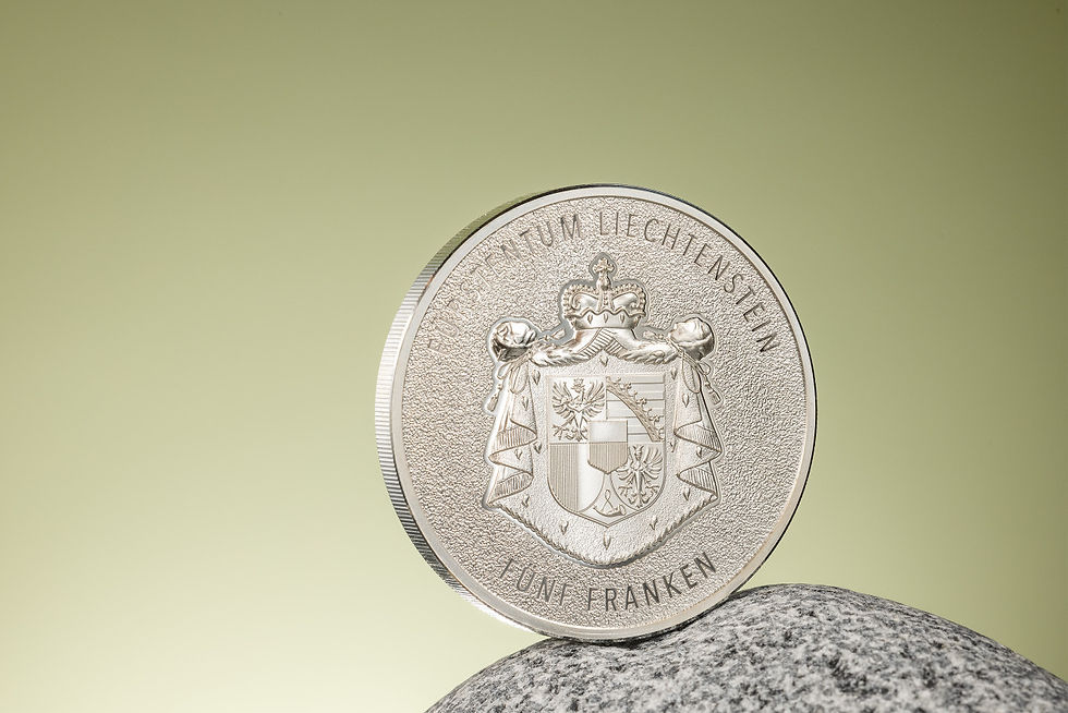 Miniatura: RHINE VALLEY 100 Years Swiss Franc 1 Oz Silver Coin 5 Francs Liechtenstein 2024