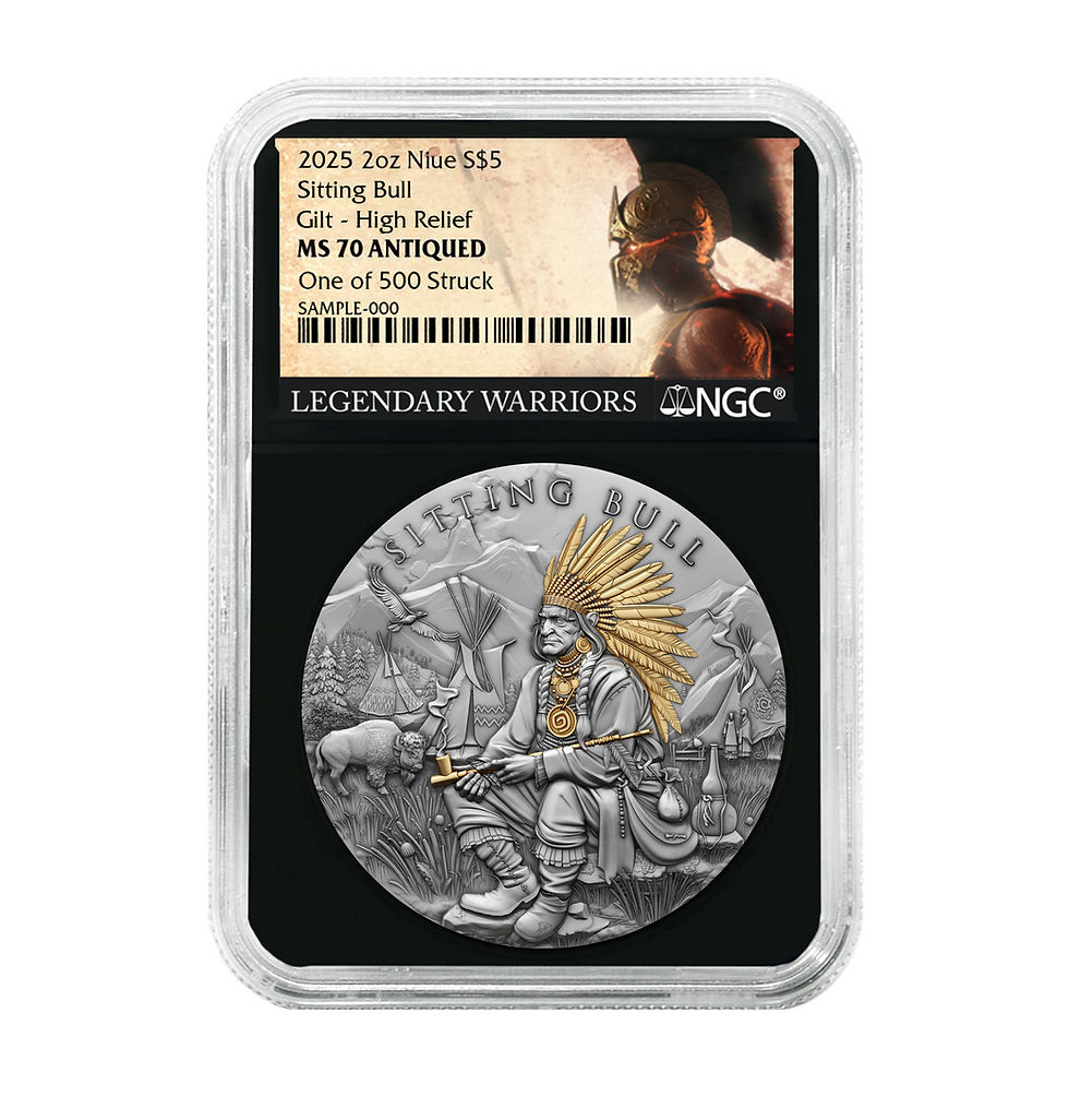 Miniature : SITTING BULL Legendary Warrior series 2oz .999 High Relief Silver $5 Niue 2025