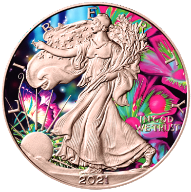 Miniatura: THE BUTTERFLY Spirit Animal 1oz .999 Silver $1 American Eagle Colorized 2021