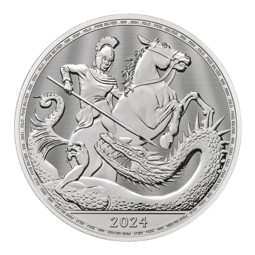 Miniatura: St George and the Dragon 1 KG .999 Silver Bullion 500 Pounds Great Britain 2024