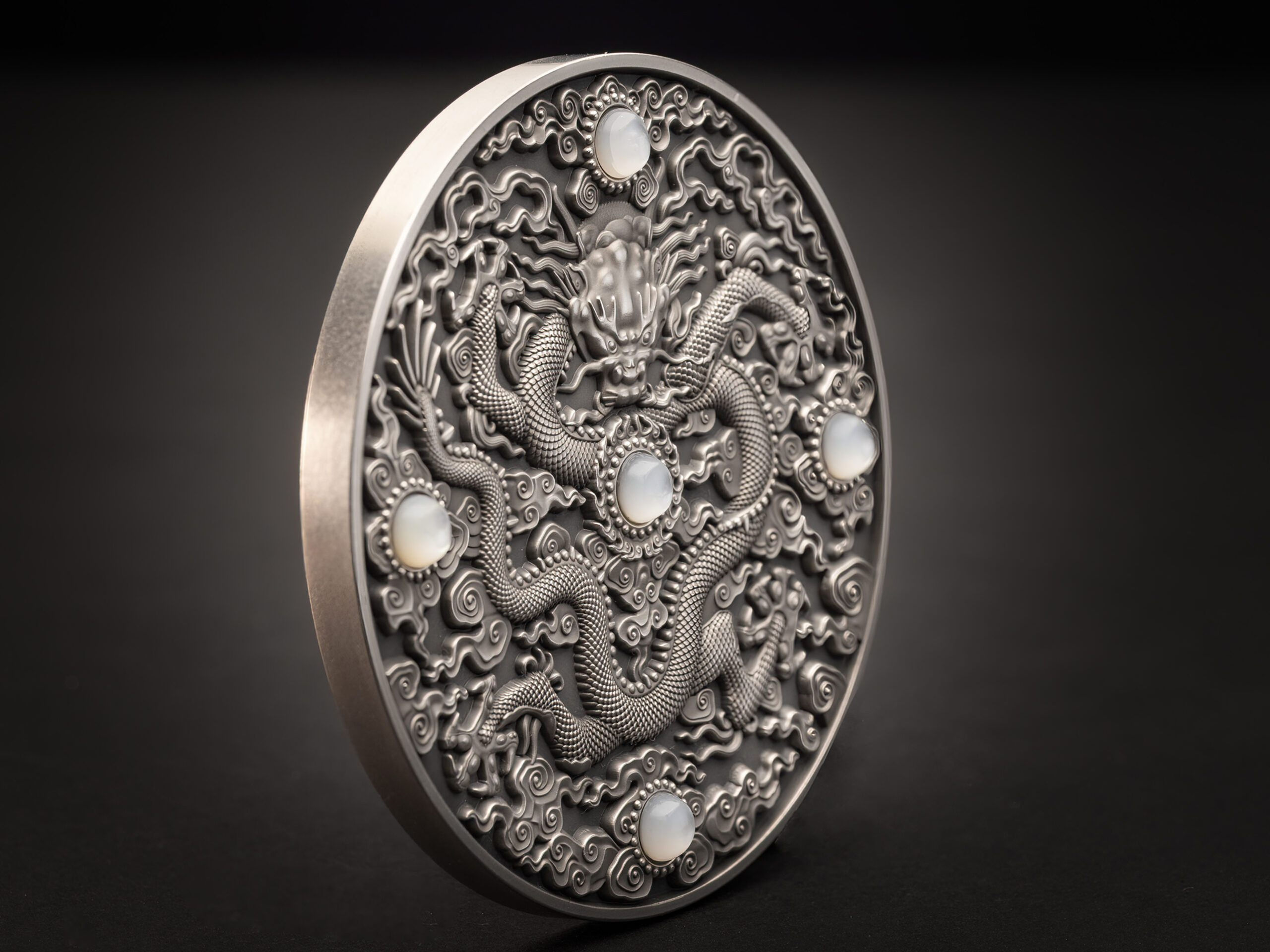 DRAGON ART Chinese Qing Dynasty 1735-1796 2 oz .999 Silver Antiqued $5 Niue 2023
