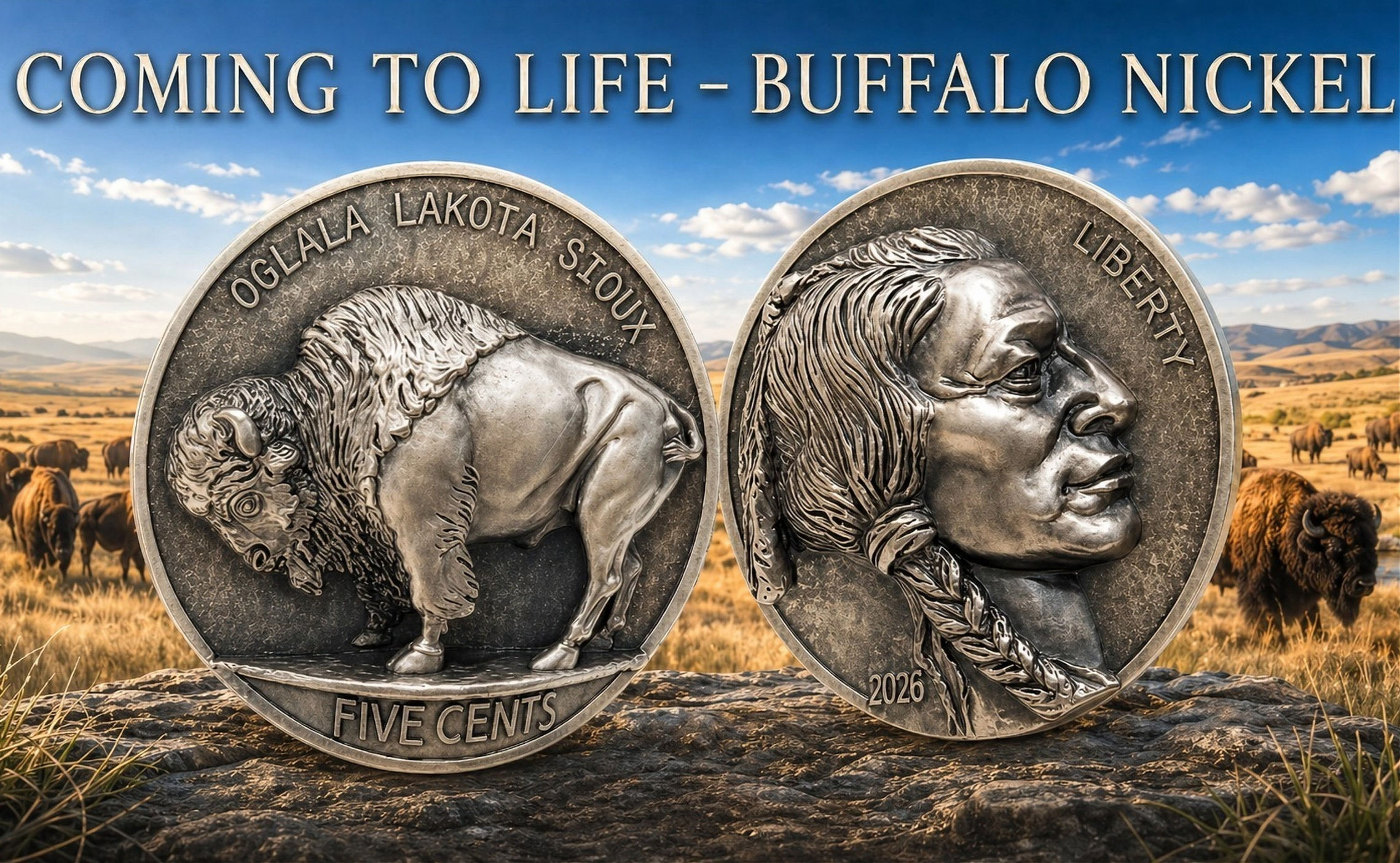 Coming to Life Buffalo Nickel - 5 oz .999 High Relief Silver Coin - Sioux Nation