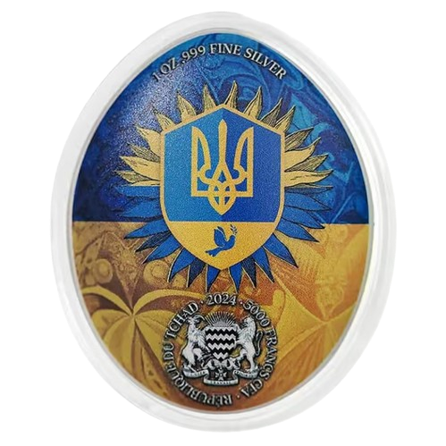 Thumbnail: SLAVA UKRAINI PYSANKY 1 Oz Silver Coin 5000 Francs Chad 2024