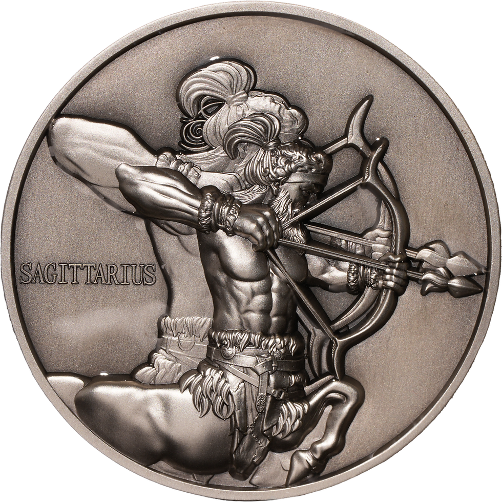 Miniatura: Sagittarius - Zodiac Sign 5 oz .999 Silver Coin Glow in Dark - UV $12 Niue 2024