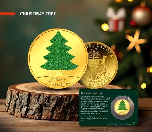 CHRISTMAS TREE 1/100oz 999.9 Gold Coin 1000 Francs CFA Gabon 2025