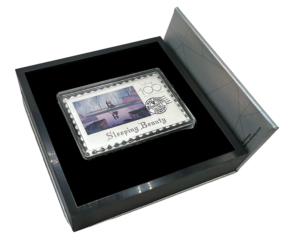Miniatura: Disney 100th Anniversary Stamp Sleeping Beauty 1 oz Silver Coin 2$ Niue 2023