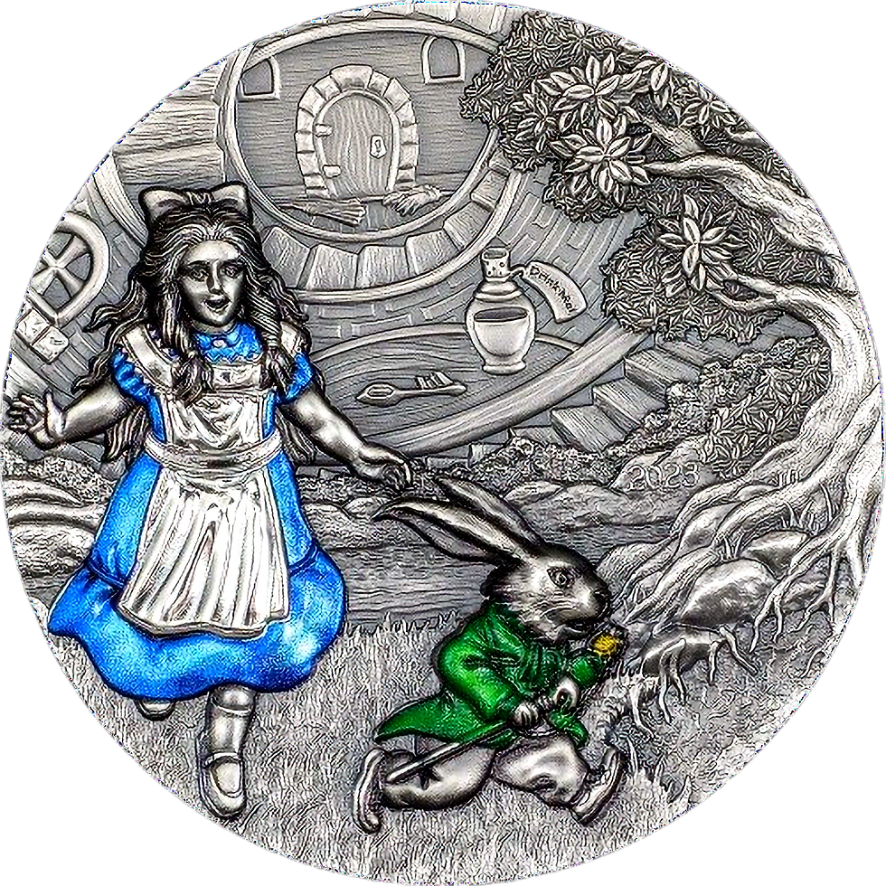 Miniatura: ALICE IN WONDERLAND Fairy Tales Fables 3 Oz Silver Coin 20$ Cook Islands 2023