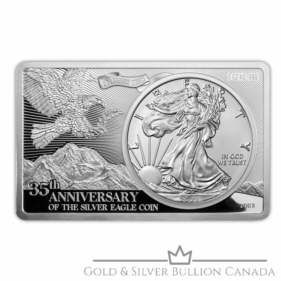 SILVER EAGLE 35th Anniversary 2 Oz Bar incl. 1 Oz Silver Coin 1$ USA 2021