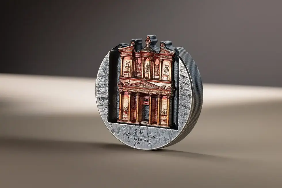 Miniature : ROSE CITY PETRA Al Khazneh 5 Oz Silver Coin 25$ Cook Island 2025