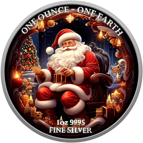 Thumbnail: Christmas Santa Claus - 1 oz 999.5 Silver Colorized Coin Fiji Earth 2