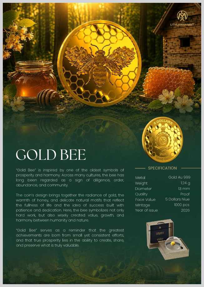 Miniaturbild: Gold Bee - 1,24 g .999 Gold Proof Coin - 5$ Niue 2026