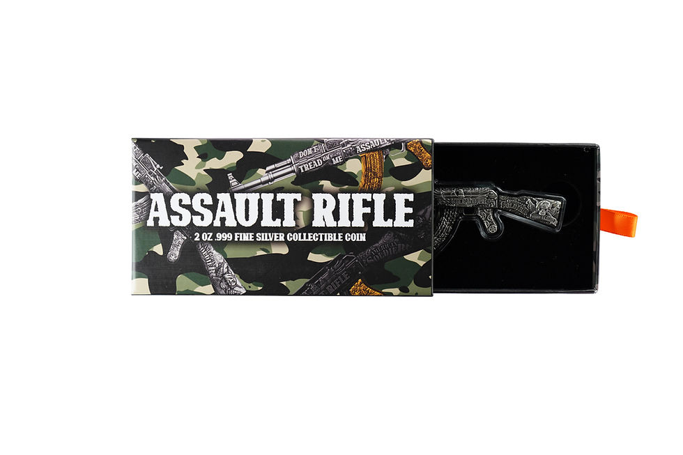 Miniature : 2024 Chad Assault Rifle Shaped Antiqued 2 oz Silver Coin