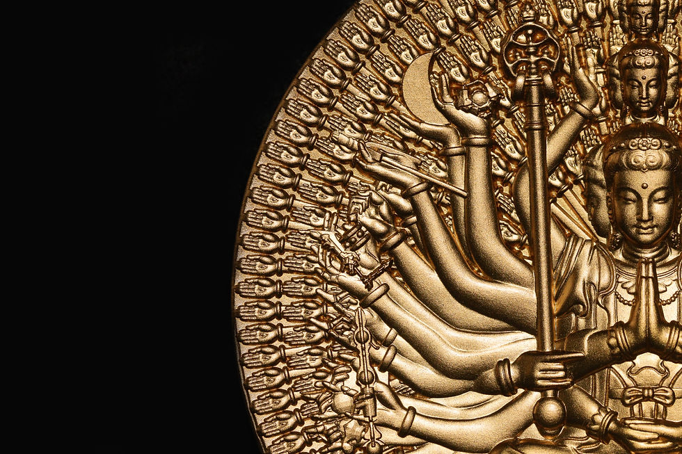 Miniatura: Thousand-Armed Thousand-Eyed Guan Yin Bodhisattva 2 oz Gold Glided Silver Gabon