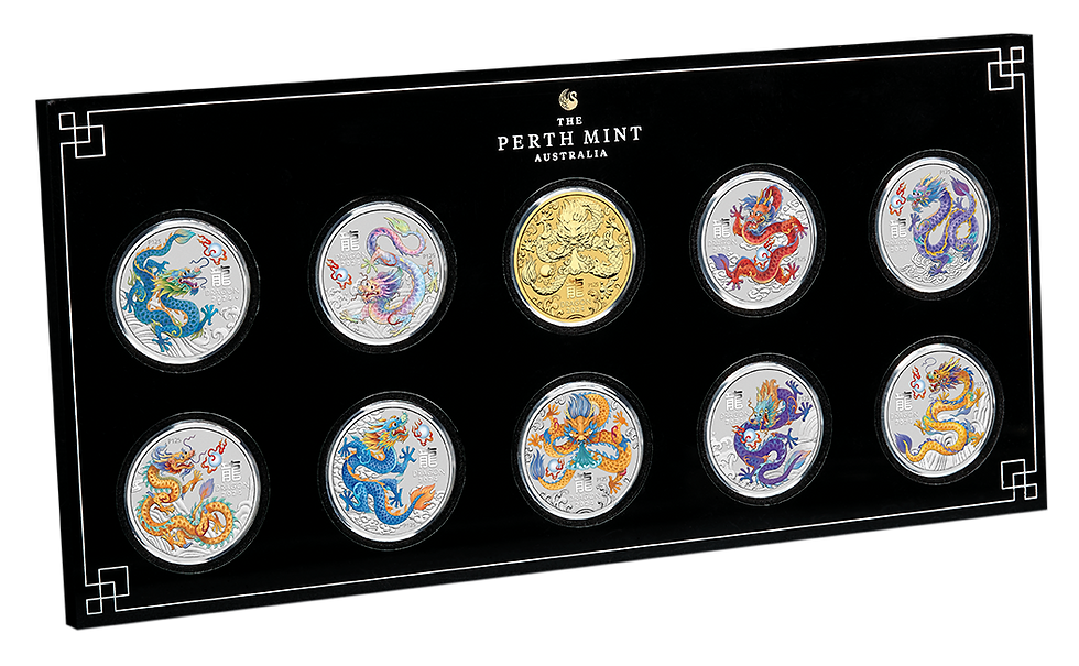 Miniatura: 2024 Australia Lunar Dragon Colorized 10 x 1/2 oz Silver Coin Set