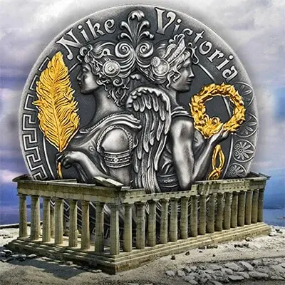 Miniature : VICTORIA AND NIKE Strong and Beautiful Goddesses 2 Oz Silver Coin $5 Niue 2018
