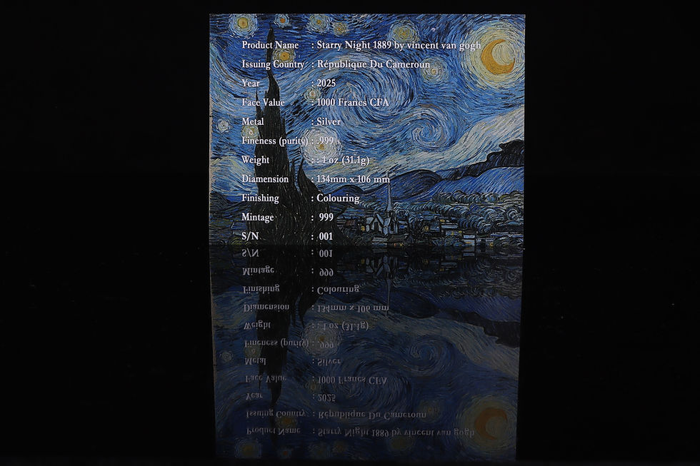 Miniatura: Starry Night 1889 by Vincent Van Gogh - 1oz .999 Silver 1000F Cameroon 2025