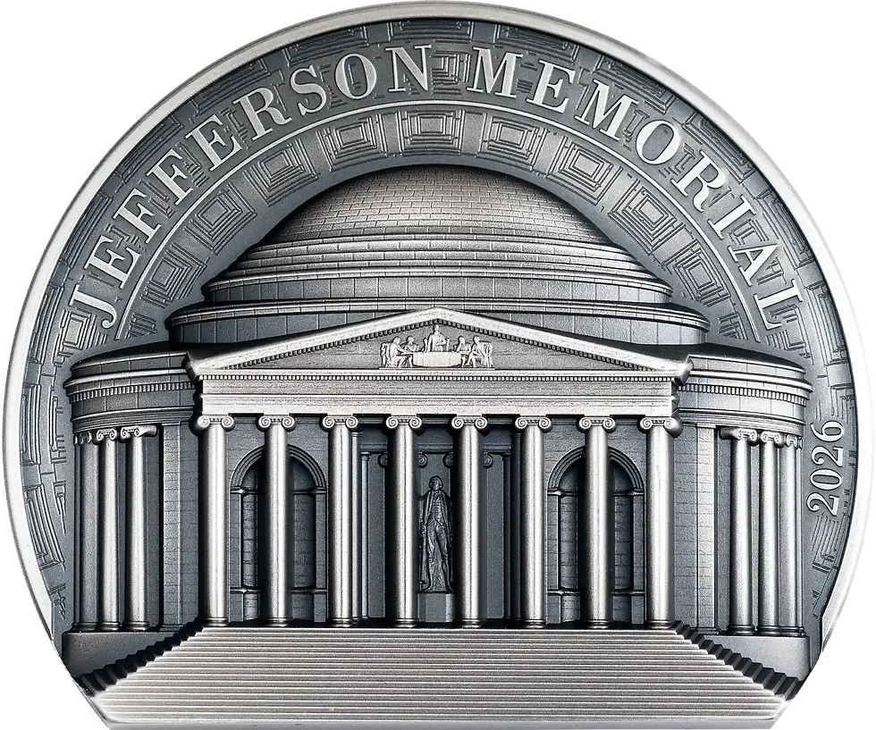 Miniatura: Historical Monuments: Jefferson Memorial - 2oz .999 Silver 10$ Cook Islands 2026