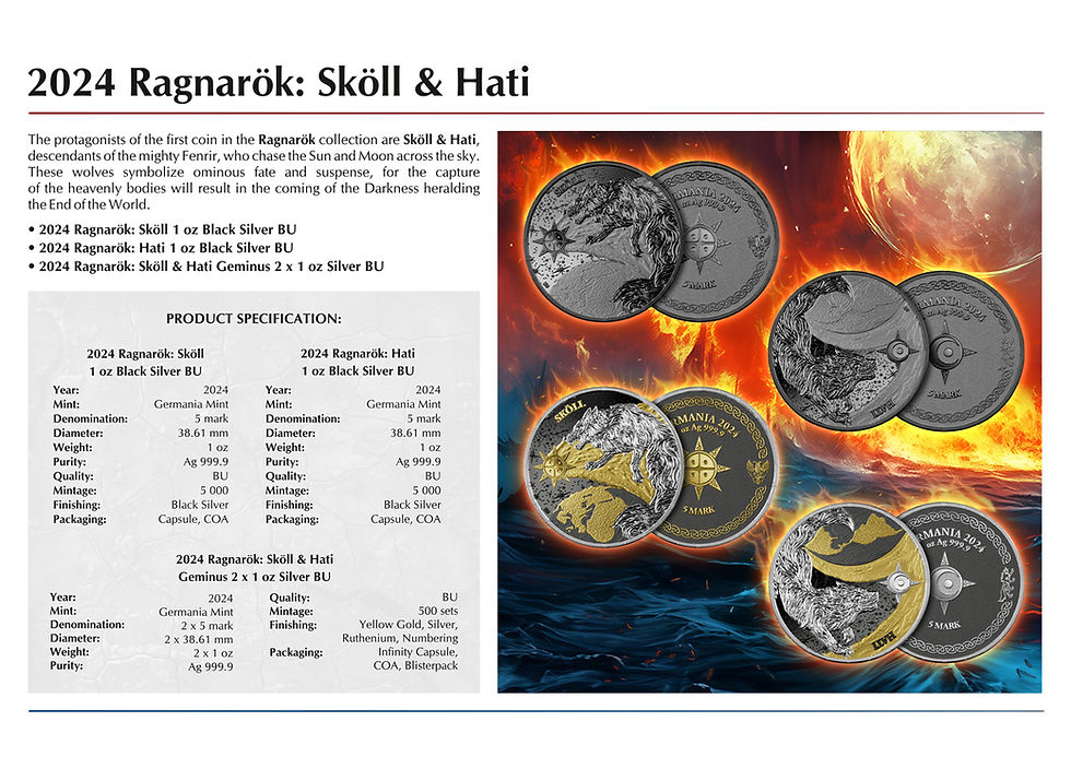 Miniature : Ragnarok: Skoll & Hati Geminus 2 x 1oz Silver BU 5 Mark Germania Mint 2024