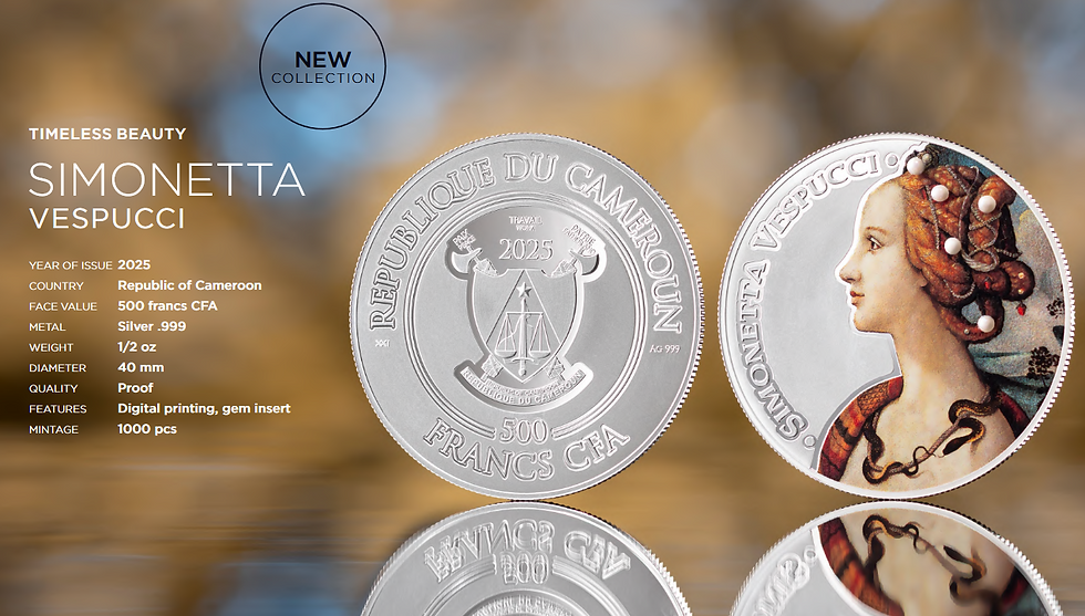 Miniaturbild: Simonetta Vespucci Timeless Beauty Silver Proof Coin 500 Francs Cameroon 2025