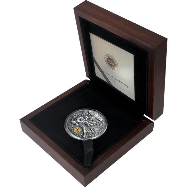 Miniatura: SHAOLIN TIGER - Stili di arti marziali - $ 2021 5 Argento puro ad alto rilievo da 2 oz Antiq