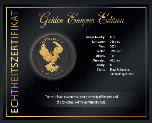 Phoenix: Golden Enigma – 1 oz .999 Silver Coin Gold & Black