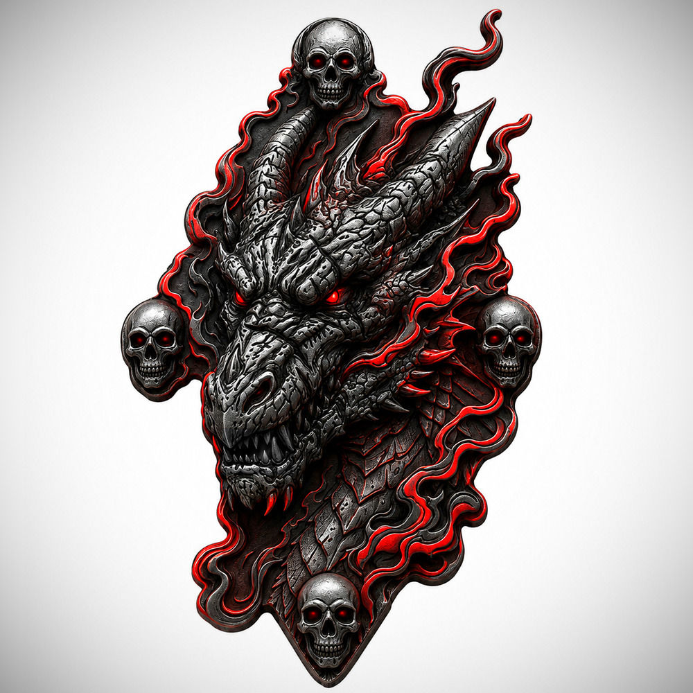 Death Dragon UHR Shaped Colorized 5oz .999 Copper Medal In High Relief