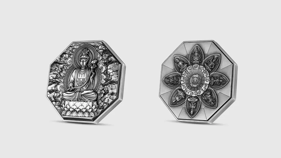 Miniatura: Mahasthamaprapta - 5 oz Fine Silver Coin – Tchad 2023 – 25000 Francs CFA