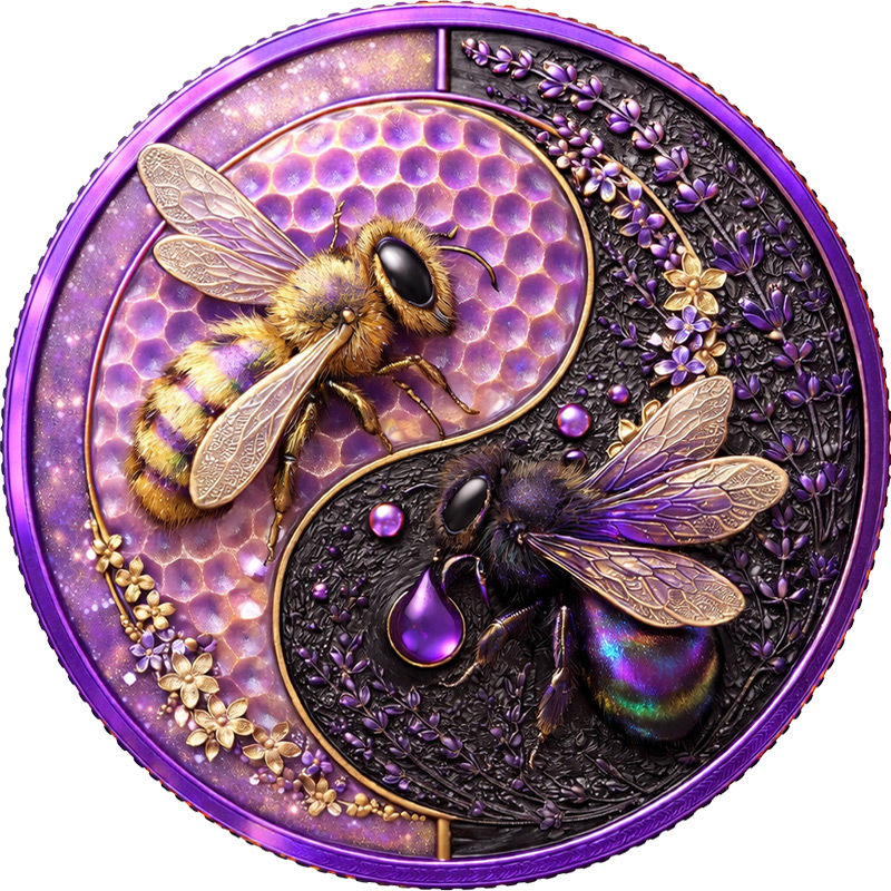Miniature : HONEY BEE: Lavender Honey Yin Yang 1 Oz .999 Copper Round Italy 2026