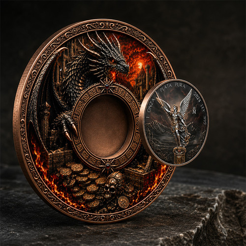 SAINT MICHAEL AND DRAGON'S HOARD 1Kg Copper + 1oz Silver Libertad