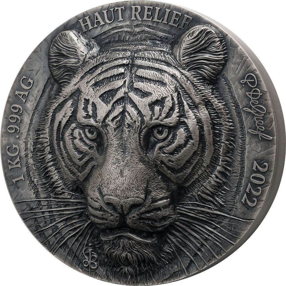 Miniatura: TIGER Big Five Asia 1 Kg Kilo Srebrna Moneta 10000 Franków Wybrzeże Kości Słoniowej 2022