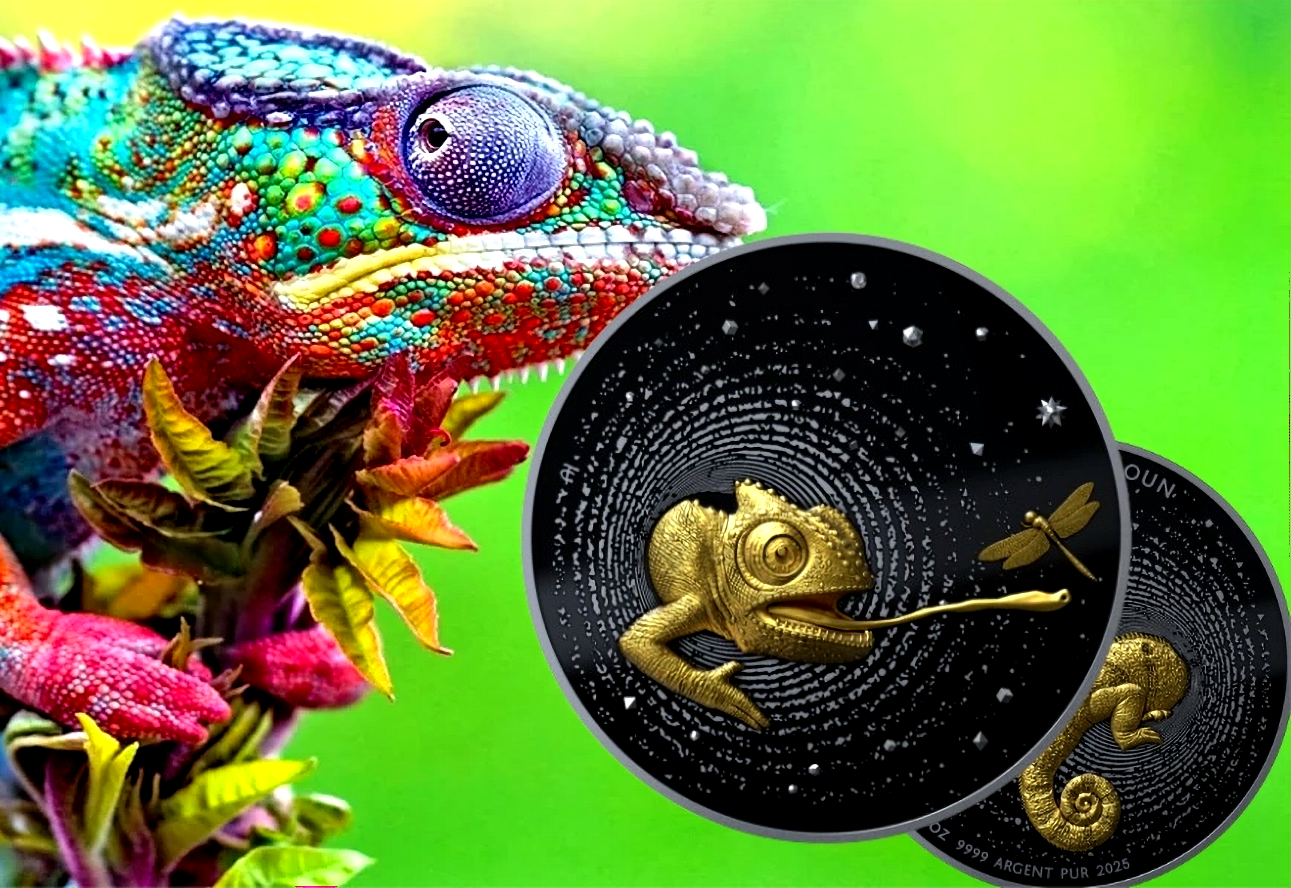 Chameleon Numiversum 2oz Ruthenium Dark Glided .999 Silver Cameroon 2025