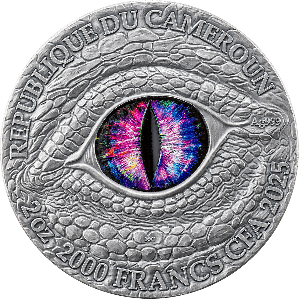 Miniatura: STONEGAZE BASILISK The Dragonology 2oz .999 Silver Coin 2000 Franc Cameroon 2025