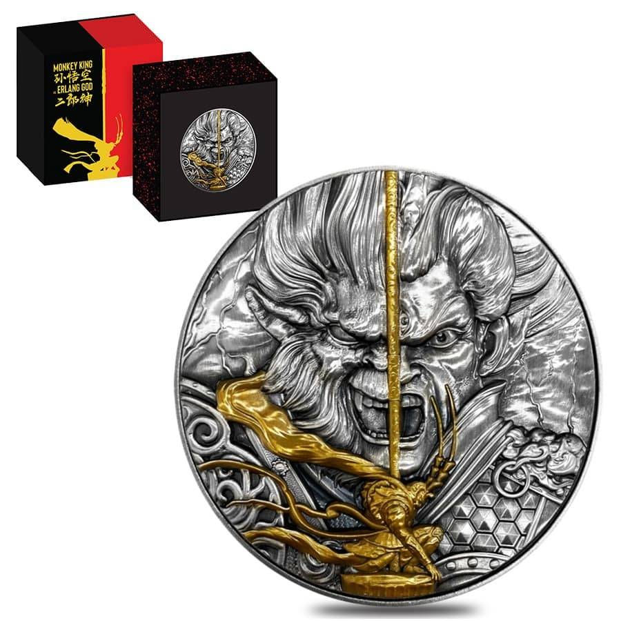 Miniatura: MONKEY KING VS ERLANG GOD – 2020 80 MM 2 OZ PURE SILVER HIGH RELIEF COIN