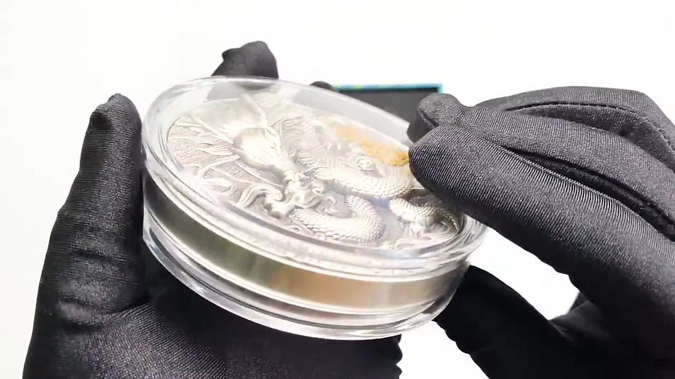 Miniatura: AZURE DRAGON QING LONG Cuatro Bestias Auspiciosas 2 Oz Moneda Plata 5 $ Niue 2020 AZU