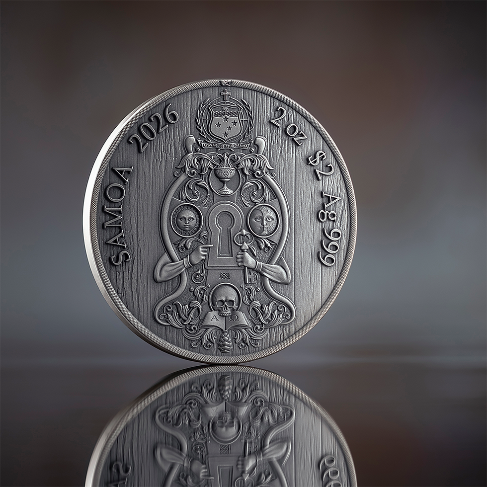 Miniatura: KNIGHTS TEMPLAR: Secret Societies - 2 Oz .999 Silver Coin - 2$ Samoa 2026