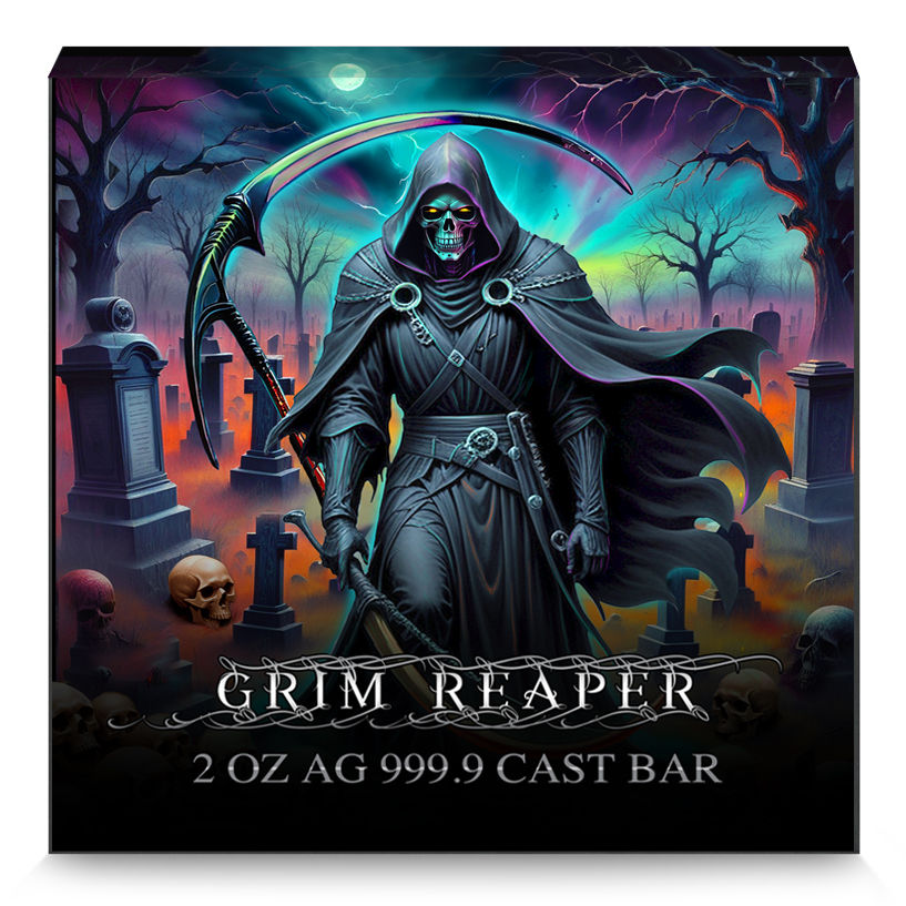 Thumbnail: Grim Reaper - 2 oz 999.9 Silver Cast Bar