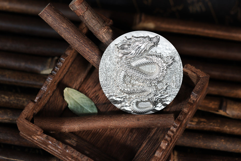 NINE DRAGON: GRACE AZURE DRAGON Silver 5 Oz Silver Coin 18888 Francs Chad 2024