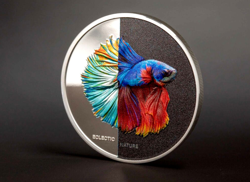 Fighting Fish Natura Eclettica Moneta Argento 1 oz Proof 5$ Cook Islands 2021