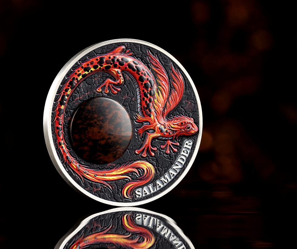 Thumbnail: Salamander Chronicles of Fire 2 oz Antique finish Silver Coin 10 Ced Ghana 2024