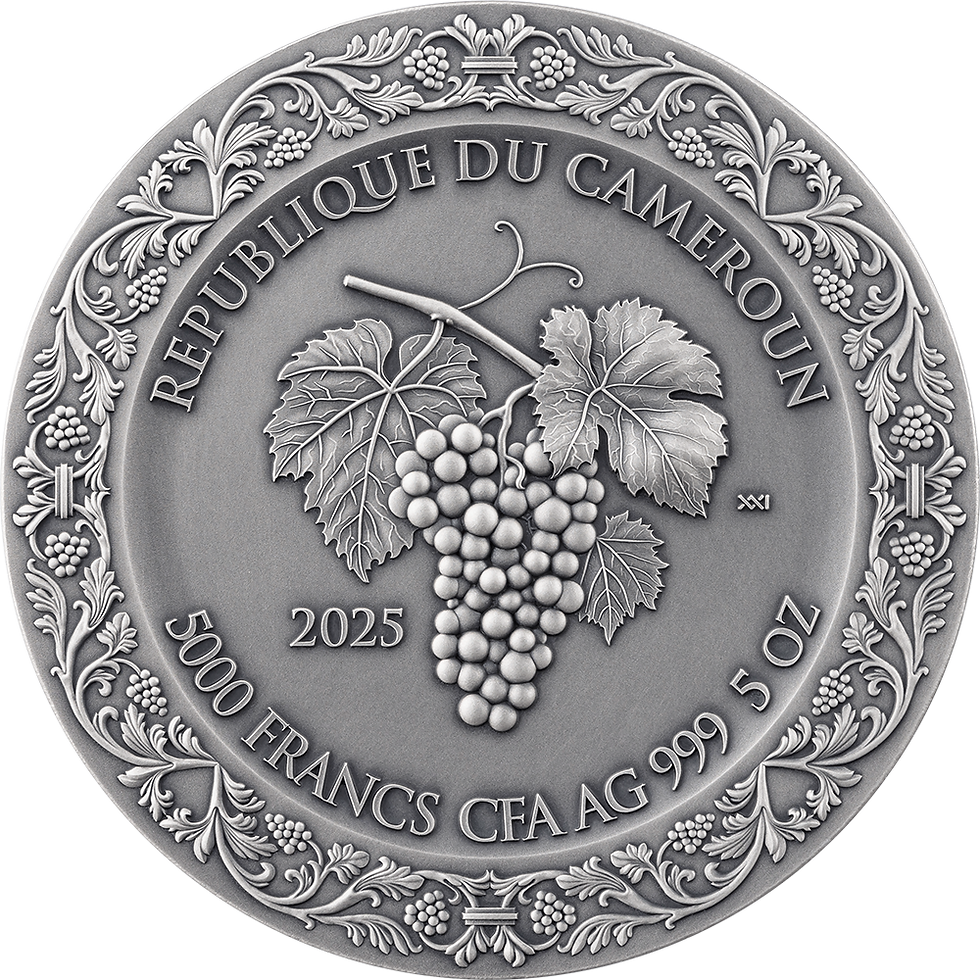 Thumbnail: THE BACCHANALIA Celestial Beauty 5oz Antique finish Silver Coin Cameroon 2025